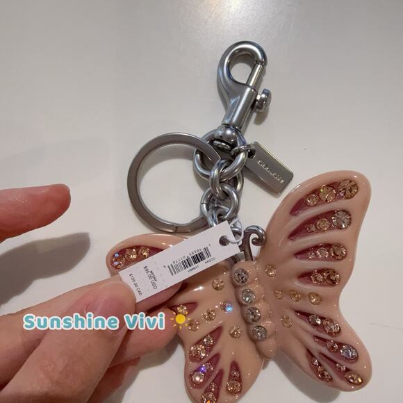 NWT Bundle Coach Butterfly Bag Charm CCD44 & CY666 Maggie Tote Leather Black - Picture 6 of 16